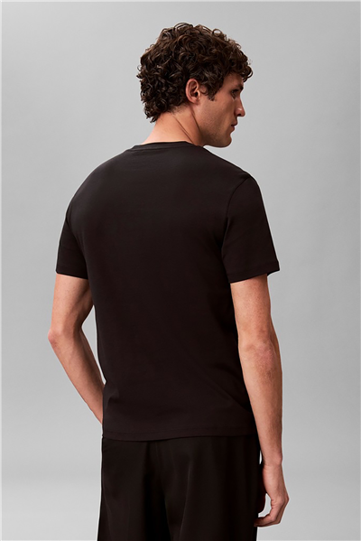 Calvin Klein Ss Slim Supima Logo Patch Tee Erkek Bisiklet Yaka T-Shirt Siyah
