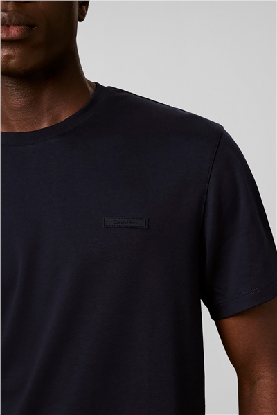 Calvin Klein Ss Slim Supima Logo Patch Tee Erkek Bisiklet Yaka T-Shirt Lacivert