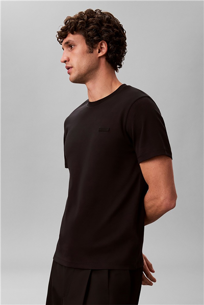 Calvin Klein Ss Slim Supima Logo Patch Tee Erkek Bisiklet Yaka T-Shirt Siyah