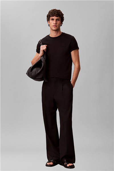 Calvin Klein Ss Slim Supima Logo Patch Tee Erkek Bisiklet Yaka T-Shirt Siyah