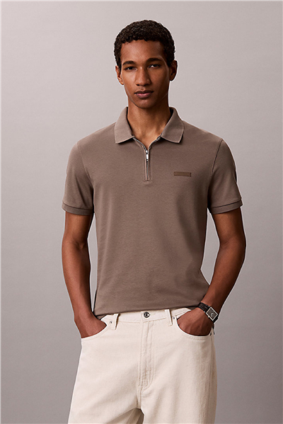 Calvin Klein SS Slim Supima Zip Polo Erkek Polo Yaka T-Shirt Gri