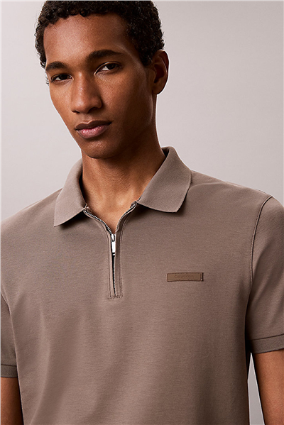 Calvin Klein SS Slim Supima Zip Polo Erkek Polo Yaka T-Shirt Gri