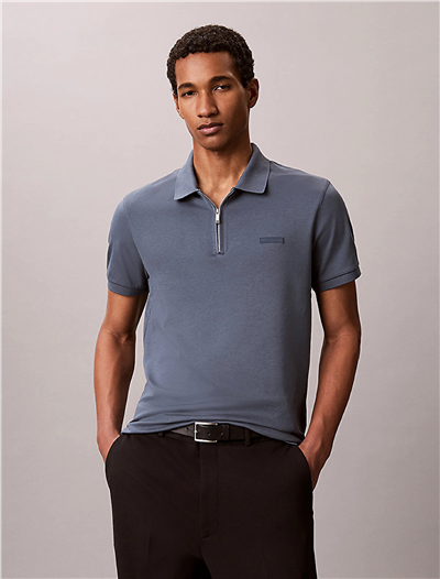 Calvin Klein SS Slim Supima Zip Polo Erkek Polo Yaka T-Shirt Gri
