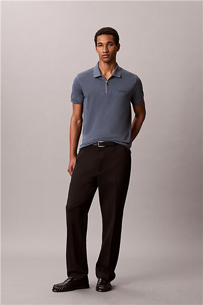 Calvin Klein SS Slim Supima Zip Polo Erkek Polo Yaka T-Shirt Gri