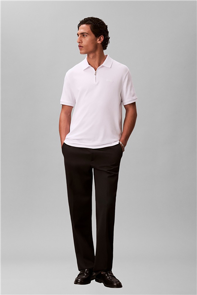 Calvin Klein SS Slim Supima Zip Polo Erkek Polo Yaka T-Shirt Beyaz
