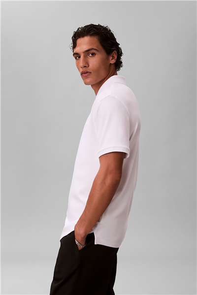Calvin Klein SS Slim Supima Zip Polo Erkek Polo Yaka T-Shirt Beyaz