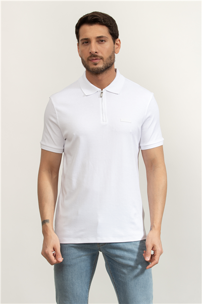 Calvin Klein SS Slim Supima Zip Polo Erkek Polo Yaka T-Shirt