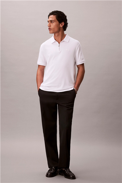 Calvin Klein SS Slim Supima Zip Polo Erkek Polo Yaka T-Shirt Beyaz