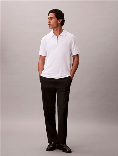 Calvin Klein SS Slim Supima Zip Polo Erkek Polo Yaka T-Shirt Beyaz