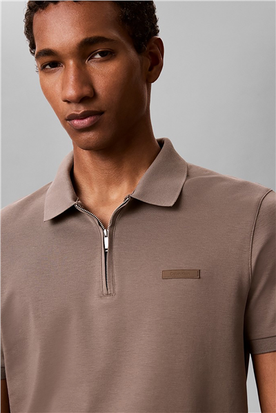 Calvin Klein SS Slim Supima Zip Polo Erkek Polo Yaka T-Shirt Gri