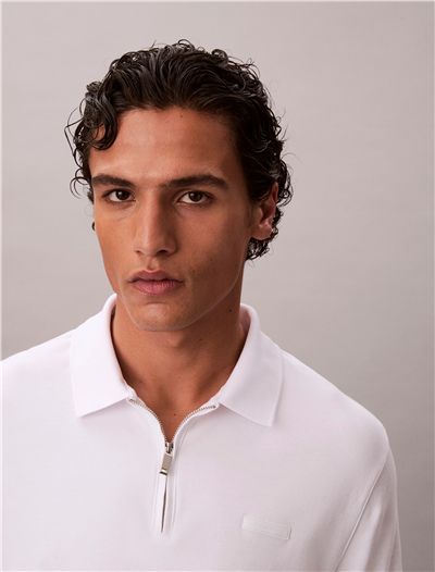 Calvin Klein SS Slim Supima Zip Polo Erkek Polo Yaka T-Shirt Beyaz