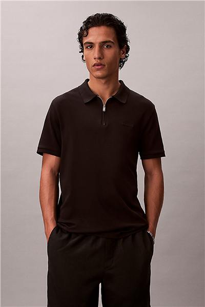 Calvin Klein SS Slim Supima Zip Polo Erkek Polo Yaka T-Shirt Siyah