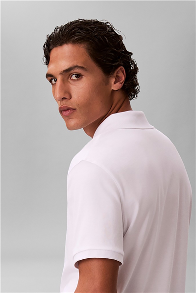 Calvin Klein SS Slim Supima Zip Polo Erkek Polo Yaka T-Shirt Beyaz