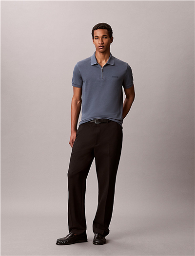 Calvin Klein SS Slim Supima Zip Polo Erkek Polo Yaka T-Shirt Gri