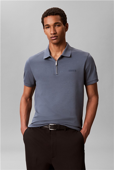 Calvin Klein SS Slim Supima Zip Polo Erkek Polo Yaka T-Shirt