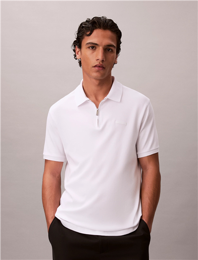 Calvin Klein SS Slim Supima Zip Polo Erkek Polo Yaka T-Shirt Beyaz