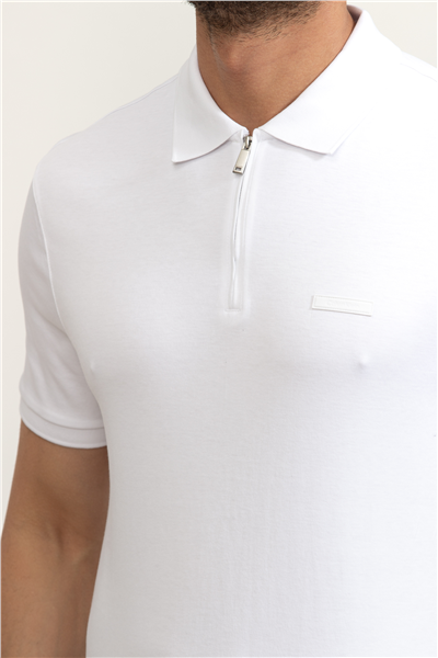 Calvin Klein SS Slim Supima Zip Polo Erkek Polo Yaka T-Shirt