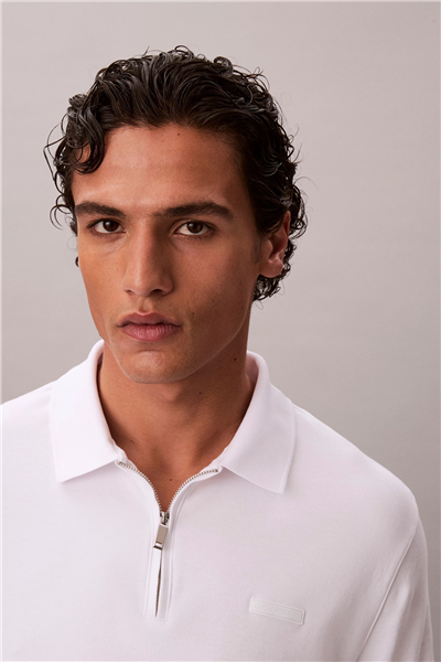 Calvin Klein SS Slim Supima Zip Polo Erkek Polo Yaka T-Shirt Beyaz