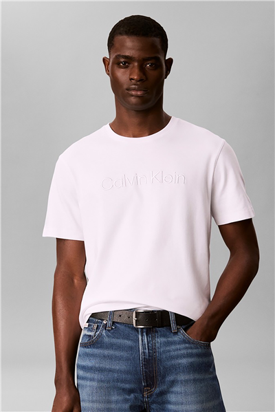 Calvin Klein Ss Slk interlock Emb Stnd Logo G Erkek Bisiklet Yaka T-Shirt Beyaz