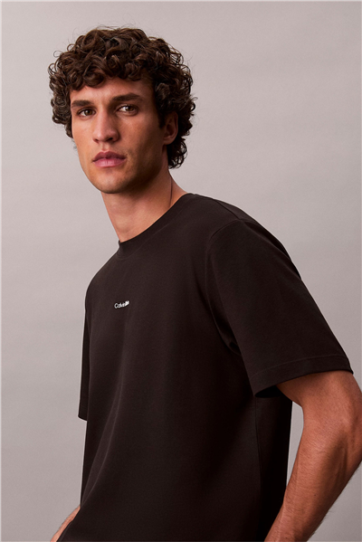 Calvin Klein SS Stretch Cotton Pique Nano Tee Erkek Bisiklet Yaka T-Shirt Siyah