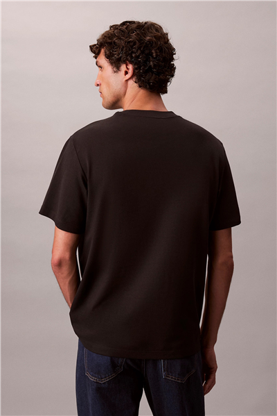 Calvin Klein SS Stretch Cotton Pique Nano Tee Erkek Bisiklet Yaka T-Shirt Siyah