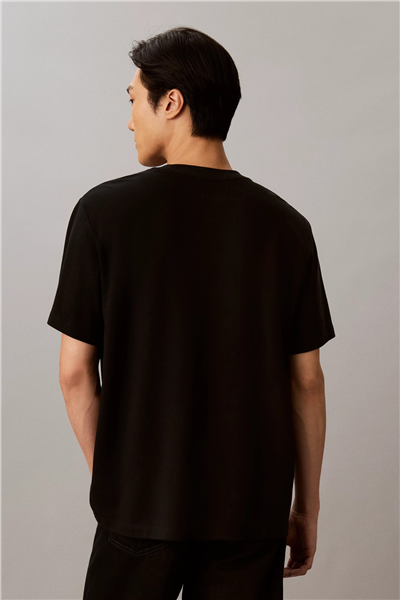 Calvin Klein SS Stretch Cotton Pique Nano Tee Erkek Bisiklet Yaka T-Shirt Siyah