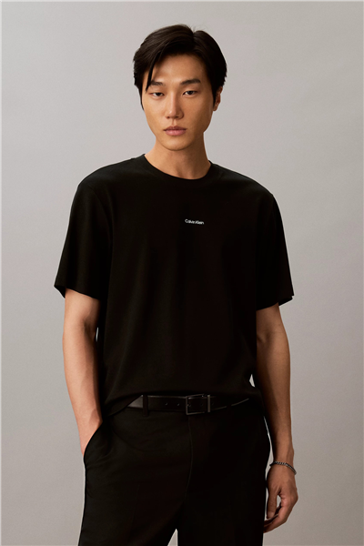 Calvin Klein SS Stretch Cotton Pique Nano Tee Erkek Bisiklet Yaka T-Shirt Siyah