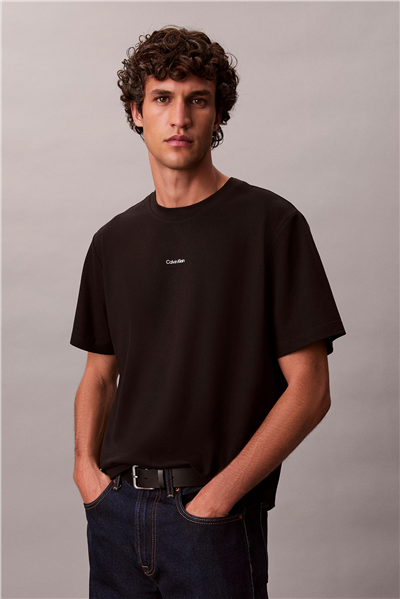 Calvin Klein SS Stretch Cotton Pique Nano Tee Erkek Bisiklet Yaka T-Shirt Siyah
