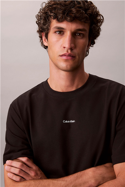 Calvin Klein SS Stretch Cotton Pique Nano Tee Erkek Bisiklet Yaka T-Shirt Siyah