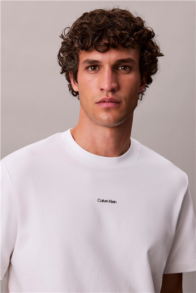 Calvin Klein SS Stretch Cotton Pique Nano Tee Erkek Bisiklet Yaka T-Shirt Beyaz