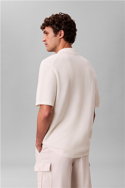 Calvin Klein Ss Txtrd Cttn Polo Swtr 12Gg Erkek Triko Beyaz
