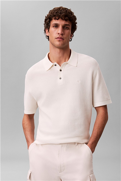 Calvin Klein Ss Txtrd Cttn Polo Swtr 12Gg Erkek Triko Beyaz