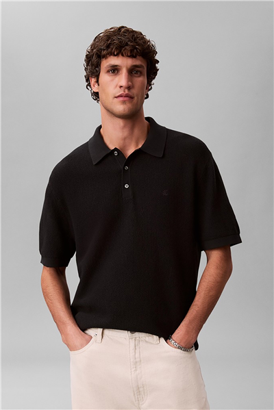 Calvin Klein Ss Txtrd Cttn Polo Swtr 12Gg Erkek Triko Siyah