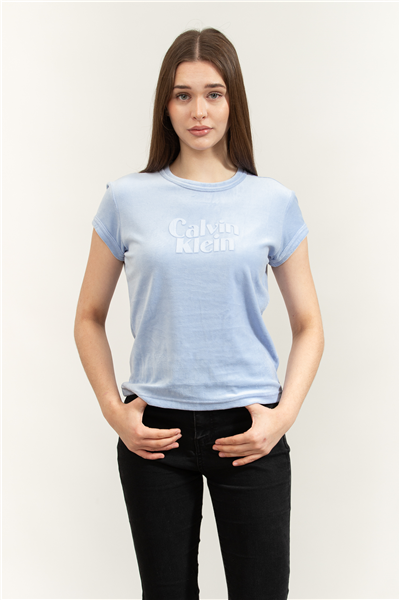 Calvin Klein SS Velour Logo Tee Kadın Bisiklet Yaka T-Shirt