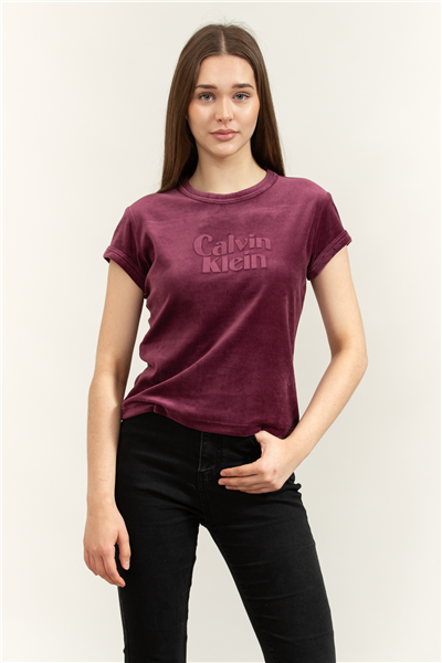 Calvin Klein SS Velour Logo Tee Kadın Bisiklet Yaka T-Shirt