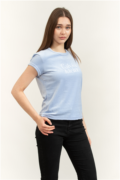 Calvin Klein SS Velour Logo Tee Kadın Bisiklet Yaka T-Shirt