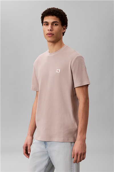 Calvin Klein Ss Waffle Badge Crewnk Tee Erkek Bisiklet Yaka T-Shirt Gri