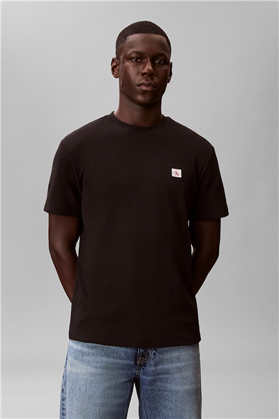 Calvin Klein Ss Waffle Badge Crewnk Tee Erkek Bisiklet Yaka T-Shirt Siyah