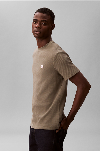 Calvin Klein Ss Waffle Woven Labe Erkek Bisiklet Yaka T-Shirt