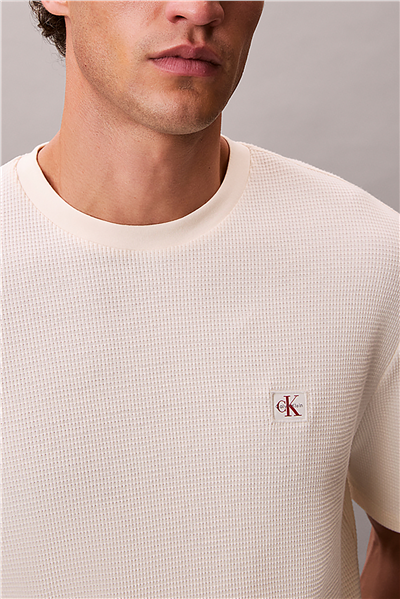 Calvin Klein Ss Waffle Woven Labe Erkek Bisiklet Yaka T-Shirt