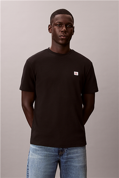 Calvin Klein Ss Waffle Woven Labe Erkek Bisiklet Yaka T-Shirt