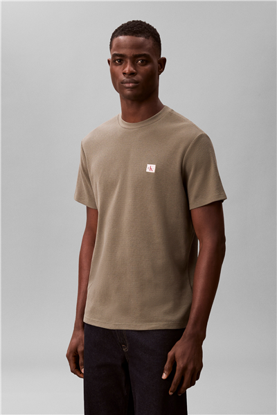 Calvin Klein Ss Waffle Woven Labe Erkek Bisiklet Yaka T-Shirt