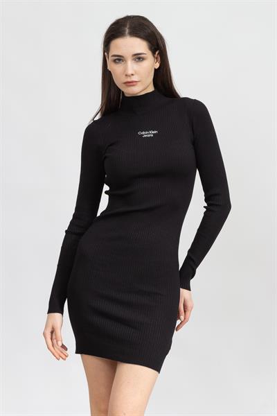 Calvin Klein Stacked Logo Tight Sweater Dress Kadın Elbise Siyah