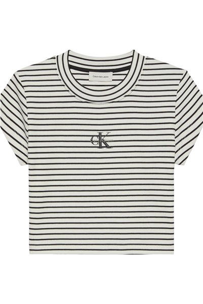Calvin Klein Striped Monologo Bab Kadın Bisiklet Yaka T-Shirt