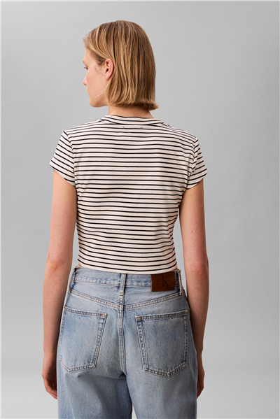 Calvin Klein Striped Monologo Bab Kadın Bisiklet Yaka T-Shirt