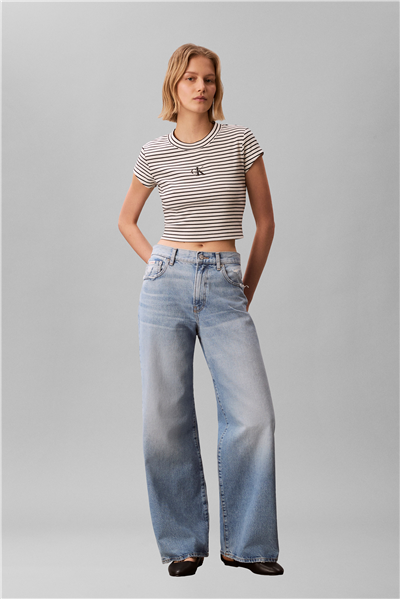 Calvin Klein Striped Monologo Bab Kadın Bisiklet Yaka T-Shirt