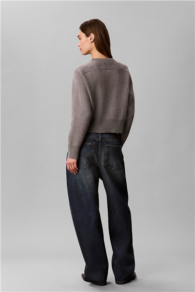 Calvin Klein Wool Cotton Raglan Pullover Kadın Triko Gri