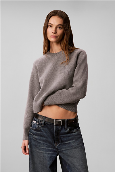 Calvin Klein Wool Cotton Raglan Pullover Kadın Triko Gri