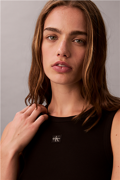 Calvin Klein Woven Label 2X2 Baby Rib Tank Kadın Kolsuz T-Shirt