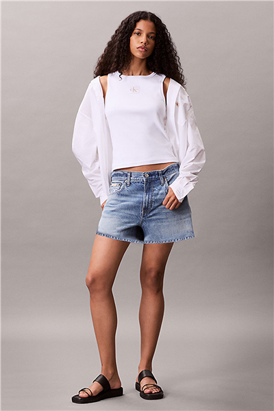 Calvin Klein Woven Label 2X2 Baby Rib Tank Kadın Kolsuz T-Shirt Beyaz